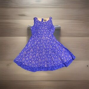 Jodi Kristopher Blue Lace Fit & Flare Lined Dress Womens Size 7 Fairy Sleeveless
